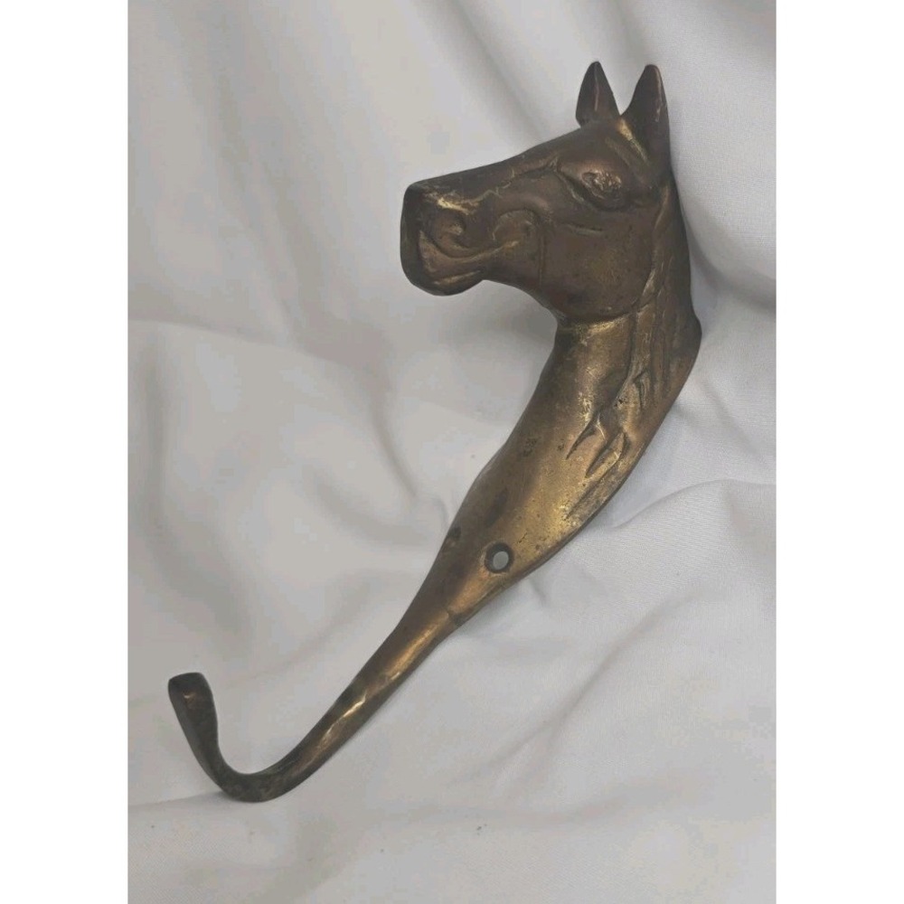 Vintage Equestrian-Style Solid Brass Horse Head Wall-Mounted Coat Key Hook 6"